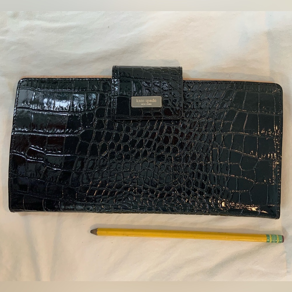 Kate Spade Black Crocodile Clutch Wallet